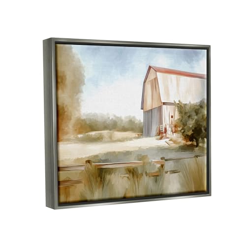 Image of Stupell Industries Barn in Rural Farmland Framed Floater Canvas Wall Art by Amy Hall | Stupell Industries | Gray, 21 x 17 Inches, Easy to Hang and Sturdy, Made in USA, by Amy Hall