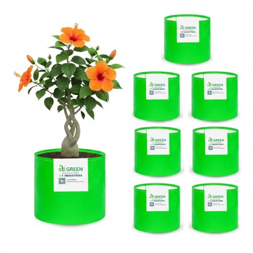 Image of HDPE Grow Bags for Plants 10X10 Inch (Pack of 8) | 260 GSM Heavy Duty UV-Protected Round Green Colour Plant Bags for Terrace and Vegetable Gardening | Strong & Reusable|