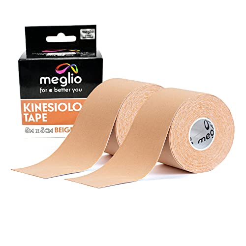 Bande de Kinésiologie Non-Découpée Meglio, Sans Latex, Rouleau k taping de Qualité Médicale Professionnelle Pour les Sports et le Soutien Musculaire et Strapping, 5cm x 5m Cover
