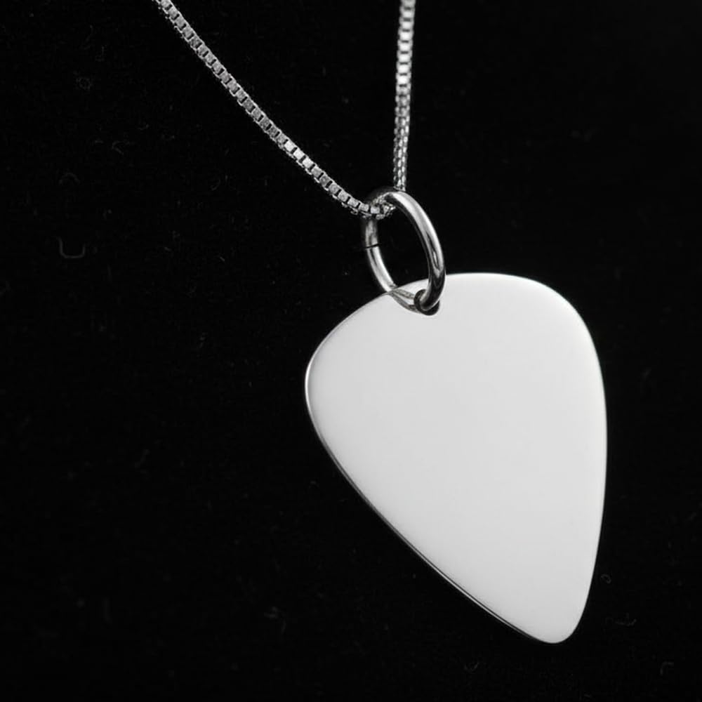 Collana con Ciondolo Plettro Chitarra in Argento Sterling 925 Incisione Personalizzata Inclusa