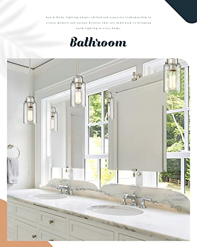 Ken & Ricky Brushed Nickel Hanging Pendant Light, Seeded Glass Pendant Light Fixtures, Kitchen Island Lighting For Entryway Dinning Room Bathroom Bedroom - 2 Pack #TOP5