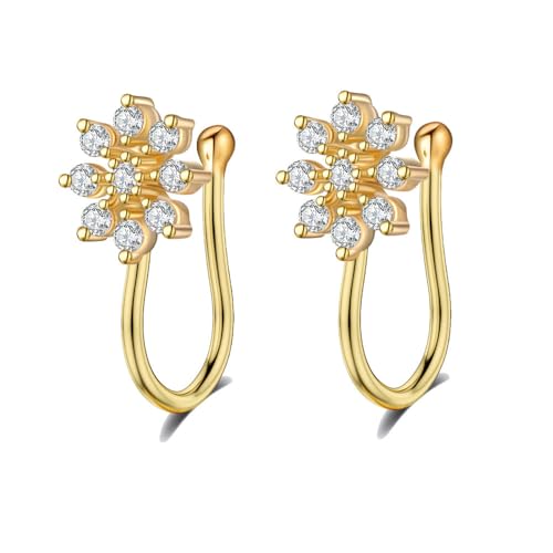 2Pcs CZ Flower Fake Nose Rings Stainless Steel Non Piercing Nose Rings Adjustable Clip On Nose Cuff Gold/Silver Floral Fake Nose Jewelry