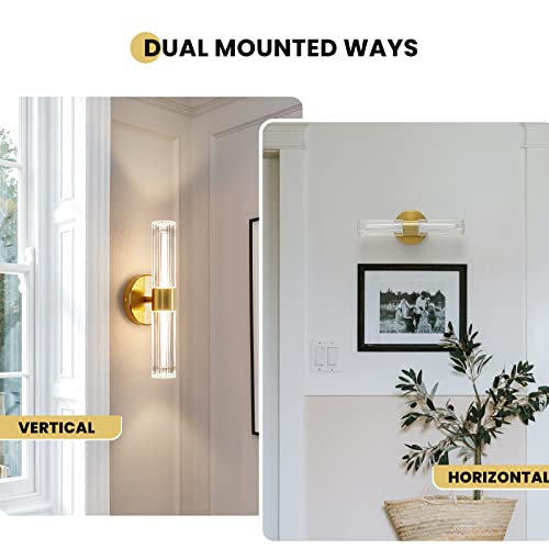 Epinl Gold Wall Sconces Set Of Two - Modern Sconces Wall Lighting Acrylic Shade Hardwired 14W 3000K Dimmable Led Wall Mounted Lights Indoor Bathroom Light Fixtures For Bedroom Living Room Stairs #TOP7