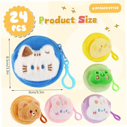 24Pcs Coin Purse Cute Plush with Zipper Keychain, Cartoon Coin Pouch Keychain, Kawaii Small Change Purse for Women & Girls3