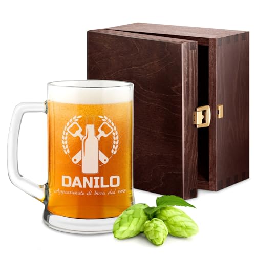 Maverton Boccale per la Birra in vetro con personalizzazione - capienza 500 ml - H12 cm x Ø8,5 cm - ottima idea regalo per le feste perfetto per ogni uomo amante della buona Birra - appassionato