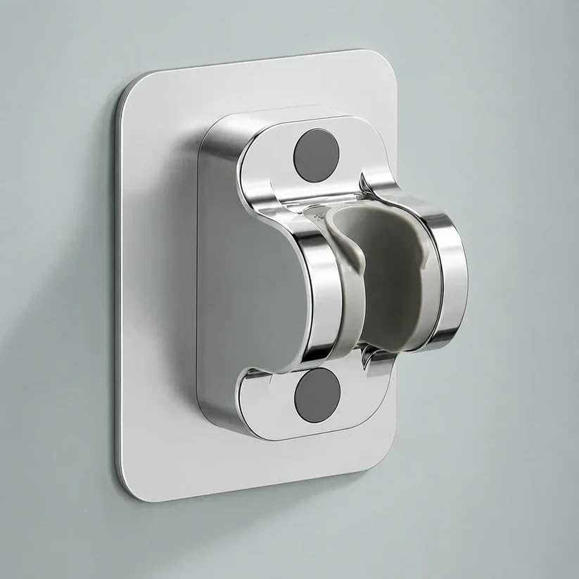 Image of Self Adhesive Jet Spray & Hand Shower Holder for Bathroom | No Drill Wall Mount | Chrome Finish ABS Health Faucet Bracket Adjustable Tilt | Waterproof, Rust Resistant