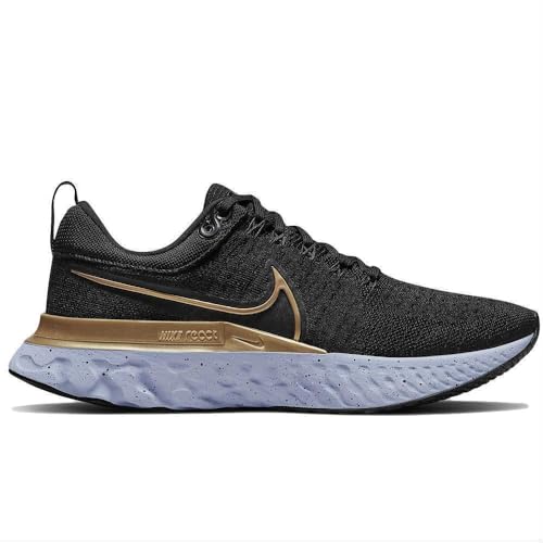 NIKE Infinity React 2 Baskets de course pour femme, Black Ghost Dark Smoke Grey Metallic Gold, 37.5 EU