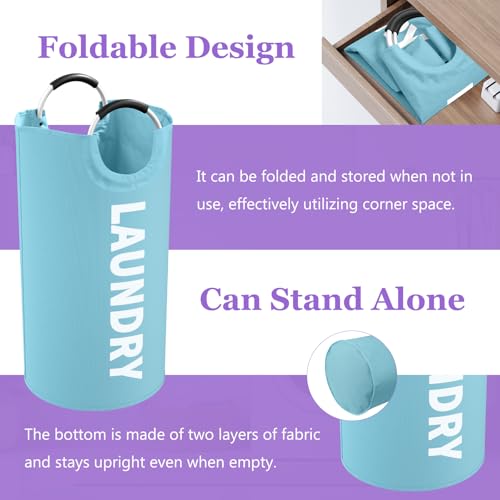 Image of Set of 2 Collapsible Laundry Baskets with Handles, 95L Big Laundry Hampers for Bedroom, Waterproof Clothes Baskets, Independent Dirty Clothes Hamper for Travel, Nursery, Purple /Blue