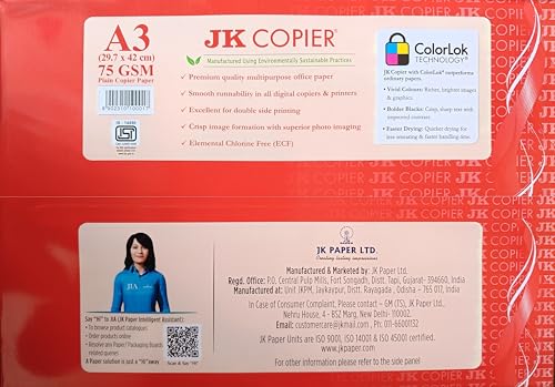 Image of J k A3 Red copier Multipurpose white paper, 75 GSM, 500 sheets each, 1 Ream