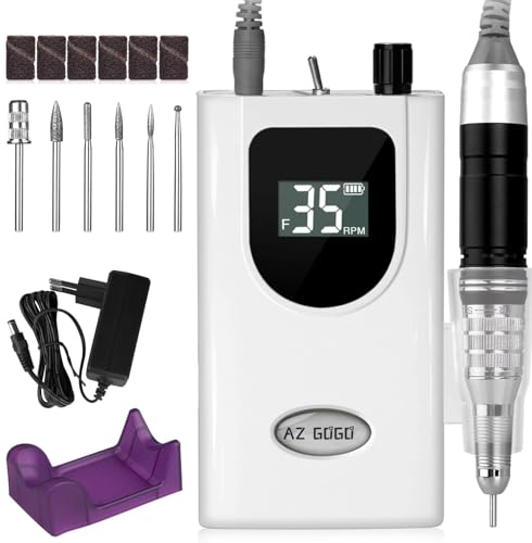 Ponceuse Pour Ongles 35000 RPM, AZ GOGO Lime a Ongle Electrique Professionnelle, Kit Manucure Pedicure Electrique Ongles Gel Avec 6 Embouts Ponçage, Portable & Rechargeable, pour Salon Maison