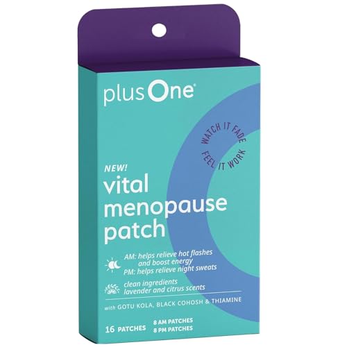 plusOne Vital Menopause Patches AM & PM Hot Flash & Night Sweat Support Promotes Energy & Sleep Herbal Arjuna Daily Patches 16ct