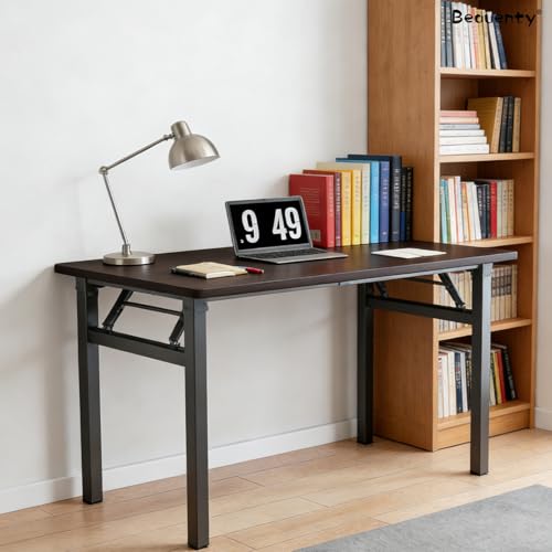 بيونتي طاولة طعام خشبية قابلة للطي، طاولة طعام خشبية سهلة التركيب مع اطار ستيل سميك، مكتب كمبيوتر محمول، مكتب دراسة، محطة عمل متعددة الوظائف للمنزل والمكتب والمسكن (80 × 40 سم)