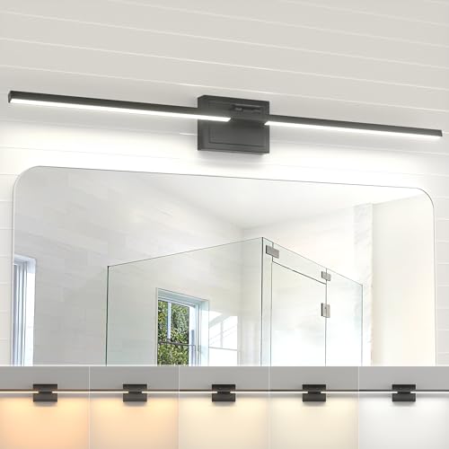 Image of NIORSUN 39.4 Inch Modern Bathroom Light Fixture, 34W 5CCT Dimmable LED Black Bathroom Vanity Lights Over Mirror, Vanity Lights for Bathrooms Restroom Mirror