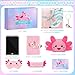 Fanfanwin Axolotl Gifts Set for Women Daughter, Valentines Pink Axolotl Lovers Gift Accessories for Birthday, Diary with Lock, Flannel Blanket, LCD Drawing Tablet, Bag, Keychain, Eye Mask, Headband