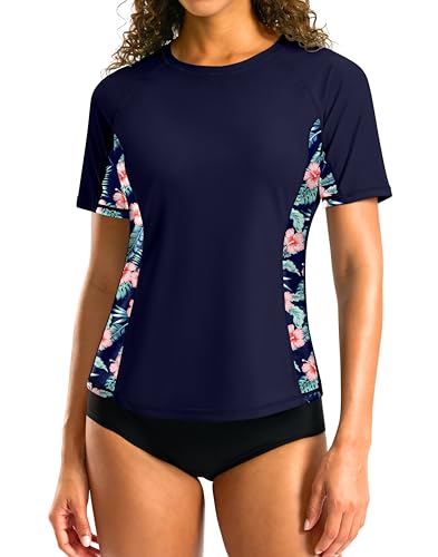 SANTINY Rash Guard for Women UPF 50+ Bathing Suit Sun Protection Short Sleeve Swimsuit Top Quick Dry Swim Shirts for Women
