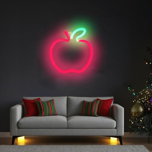 Image of Apple Neon Light Sign Handmade Lamp for Wall Room Party Home Bar Art Christmas Bedroom Table Wedding Party Desktop Decoration Teen Kids Birthday Holiday Gift USB Powered(Red-Green)