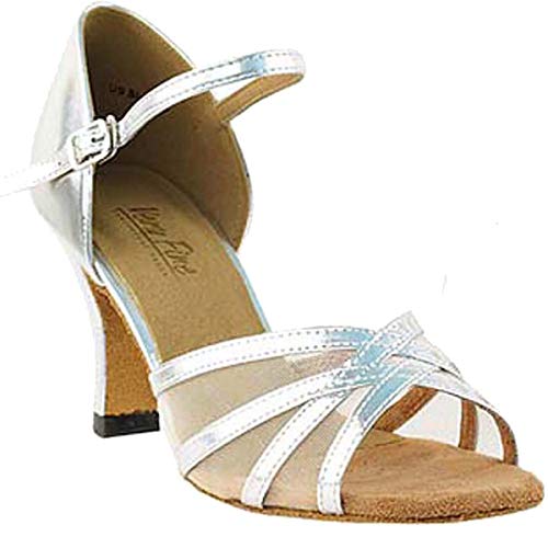 Women s Ballroom Dance Shoes Tango Wedding Salsa Dance Shoes Silver Leather & Flesh Mesh 6027EB Comfortable - Very Fine 3  Heel 8 M US [Bundle of 5]