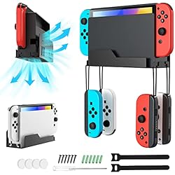 Estanteria Tornilleria MoKo Soporte de Pared para Consola Nintendo Switch/Switch OLED, Soporte de Metal con Ganchos para Controlador Joy-con, con Agujeros Disipar Calor, Fácil Instalación Guarda Switch Cerca del TV, Negro