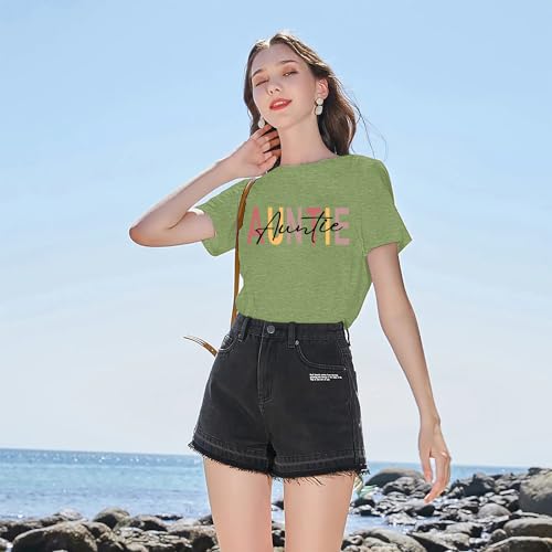 Image of Auntie Women Warm Lovely Love Print Blessing Holiday Summer Ladies Women Casual Short Sleeve T-Shirt.