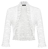 Women's 3/4 Sleeve Lace Cardigan Open Front Sheer Shrug Bolero Jacket for Dress Ivory Small