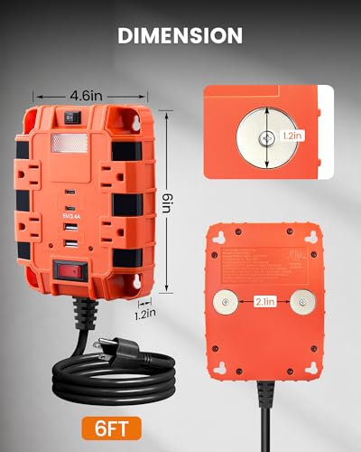 SURAIELEC Multitoma magnética con protección contra sobretensiones de 1080J y 4 tomas AC miniatura 7