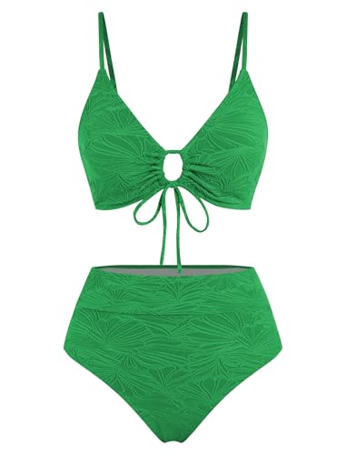 Image of ZAFUL Bikini Sets for Women String 2 Piece Swimsuits High Waisted Bathing Suit V Neck Cut Out Swimwear