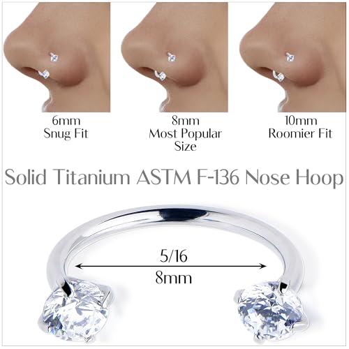 Body Candy Double Gem Titanium Horseshoe Nose Ring - Internally Threaded Solid Titanium CZ Horseshoe Nose Hoop4