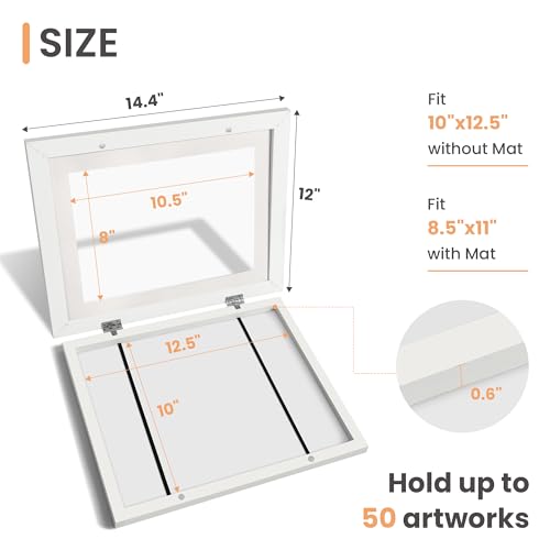 Image of upsimples 1 Pack Kids Art Frames 10x12.5, Front Opening 8.5 x 11 Frame for Artwork Display & Storage Holds 50, Kids Artwork Frames Changeable for Children Art Projects, Drawings, 3D Art, Crafts, White