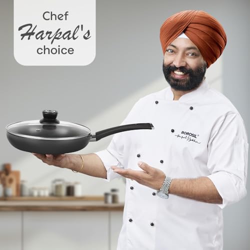 Image of Borosil 1.7 L (24 cm) Hard Anodized Fry Pan with Glass Lid | Aluminium Grade 3003 | Glossy Exterior & Matt Interior | Even Heat Distribution | Easy to Clean | 1 Year Warranty