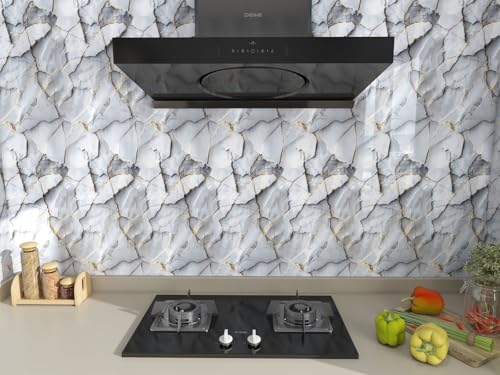 Image of Barebeauty 60 x 200 cm Kitchen Wallpaper, Self Adhesive Oil Proof Waterproof Wall Sticker for Kitchen, Anti-Mold Heat Resistant Backsplash Wall Covering (Pack of 8, 103.36 Sq. Ft. Approx)