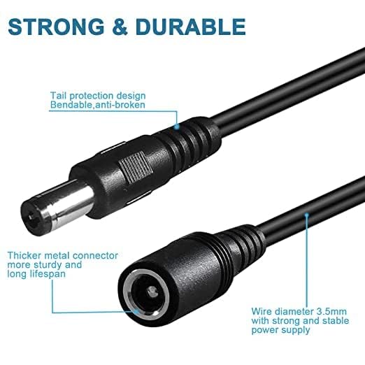 Image of ZXN Dc Male to Female Power /Adapter Extension Cable dc Plug Extension Cord 5.5mm x 2.1mm 12v Extension for CCTV,LED Strip (Black)(1 Metre)