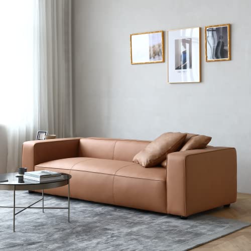 Acanva Luxury Mid-Century Modern 3-Seater Lounge Sofa With Extra-Wide Armrest Seat For Living Room Apartment Dorm Bedroom Office, Vegan Leather Couch, Brown #TOP2