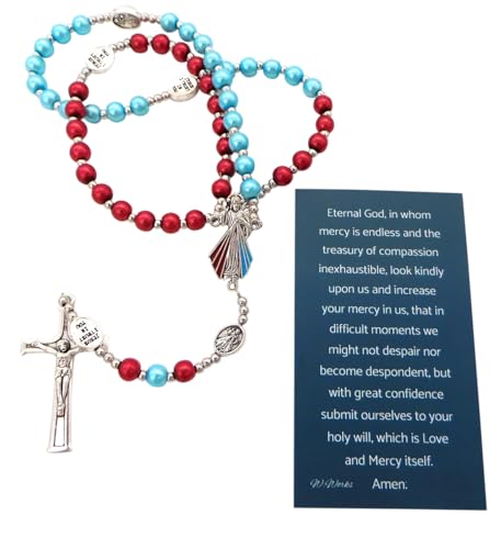 Westmon Works Divine Mercy Rosary Set Colorful Glass Beads and Metal Crucifix and Jesus Centerpiece with Catholic Prayer Holy Card3