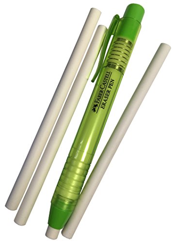 Faber-Castell Pen Mechanical Stick Retractable Click Eraser Set With 2 Extra Refills + 1 Free Faber-Castell Sharpener(Assorted Colors) For School Kids Office Home (Green) #TOP4