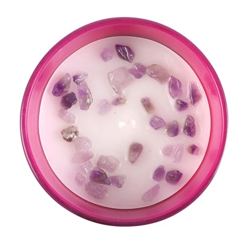 Bougie du zodiaque Verseau avec parfum bergamote et mandarine, copeaux de cristal d'améthyste – Pierre de puissance spirituelle du Verseau