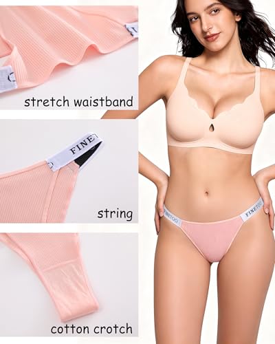 Image of FINETOO Womens Underwear Cotton High Cut String Bikini Panties Low Rise Hipster Ladies Sexy Cheeky Underwear 6 Pack