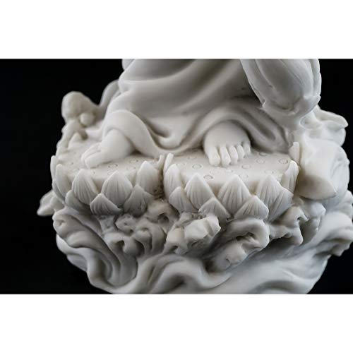 Estatua Quan Yin en pedestal de loto acabado mármol blanco miniatura 7