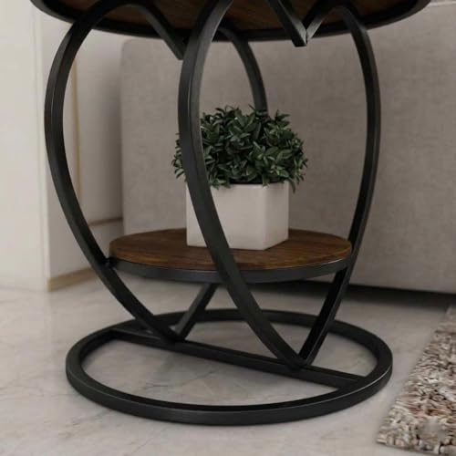 Image of Coffee Table for Living Room,Modern Corner Sofa Side Bedside Tables Snack End Table for Bedroom,Brown Table Top with Black Metal Frame