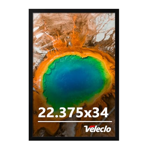 Veleclo 22.375x34 Picture Frame for Wall Display, 22.375x34 Black Picture Frame with Shatter Resistant Plexiglass, Stable and Sturdy 22.375 x 34 Poster Frame for Wall Display, Gift Collection, 1 Pack