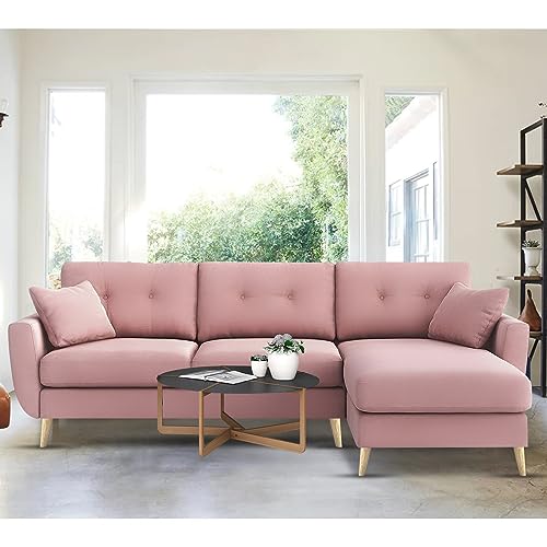 Image of BRAXTON Lindel RHS 4 Seater L Shape Sofa Set for Living Room (Pink) Premium Velvet Fabric Sofa