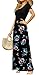 DB MOON Womens Casual Maxi Dresses Short Sleeve Empire Waist Long Dress for Beach with Pockets(Blue Floral Black, L)
