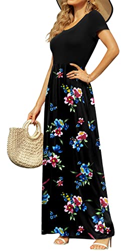 Image of DB MOON Womens 2026 Summer Maxi Dresses Casual Short Sleeve Empire Waist Spring Long Dress with Pockets