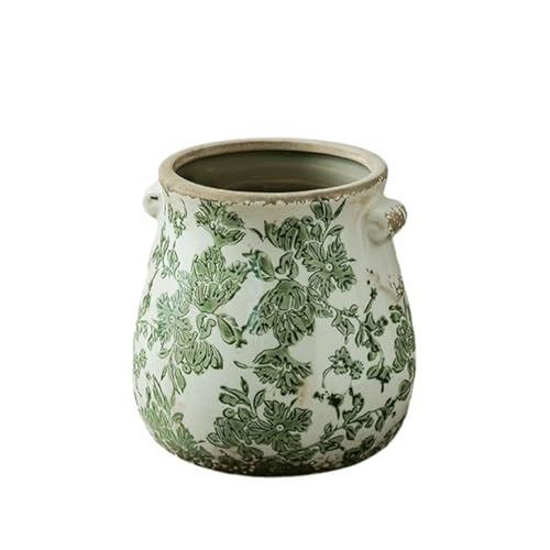 Pots de fleurs vintage d'exception en terre cuite émaillée style rustique