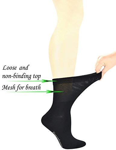 Yomandamor Women's 5 Pairs Seamless Bamboo Dress/Diabetic Crew Socks With Non-Binding Top, L Size #TOP2