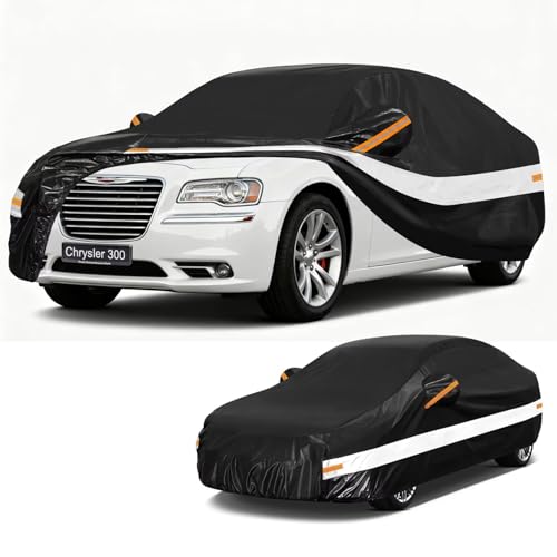 Image of 10 Layers Car Cover Custom Fit for Chrysler 300 (2004-2023), Waterproof All Weather for Automobiles, Outdoor Full Cover Sun Dust Rain Protection with Cotton. Black