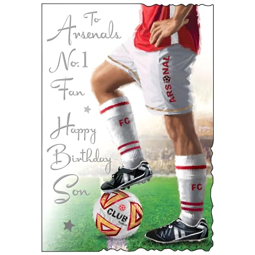 Arsenal Birthday Card for Son - Football Design - Arsenal's No.1 Fan - Special Finishes and Illustrated Insert Leaf - Made in the UK