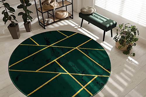 Tapis rond géométrique vert bouteille pour sublimer le salon