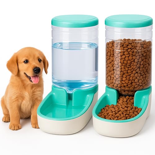 Edipets, Dispenser Cibo Gatti, Cani, Automatico, 2 Unità, 3.8L, Dispenser di Crocchette e Acqua per Animali Domestici (Verde)