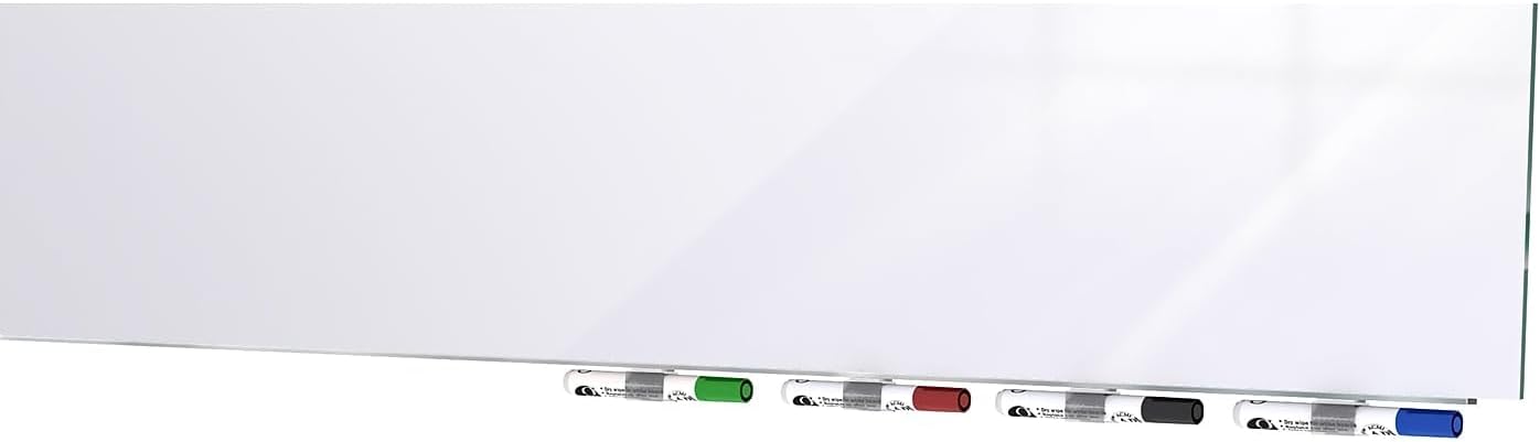 Aria 4'H x 8'W Low Profile 1/4" Glass Whiteboard - Horizontal White - 4 Markers and Eraser