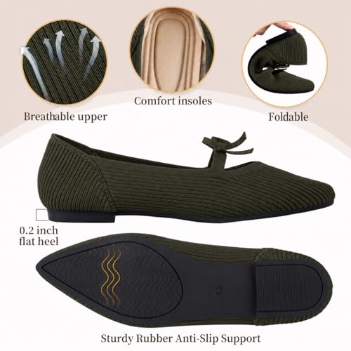 Image of TINGRISE Women's Pointed Toe Flats Comfortable Knit Ballet Shoes Washable Dressy with Bow Business Casual Work Shoes